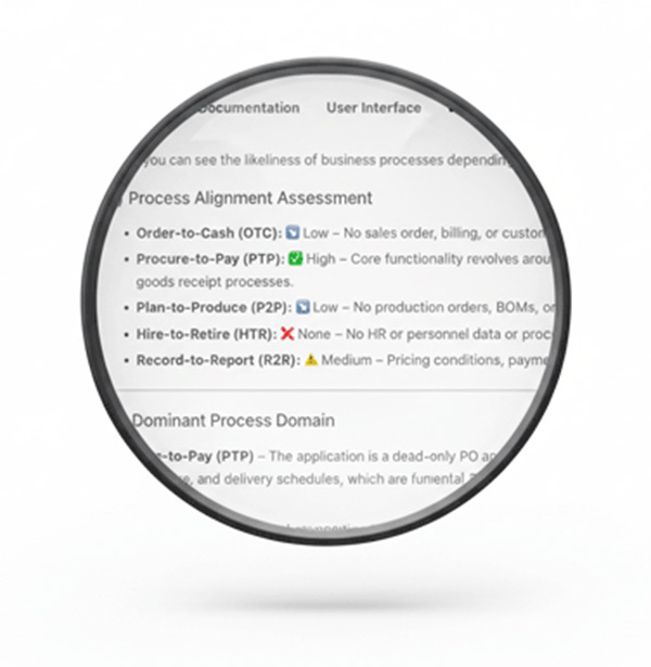 map sap custom code to business processes